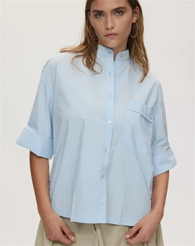 Rabens Saloner - Seval Poplin Boxy Skjorte - Light Blue
